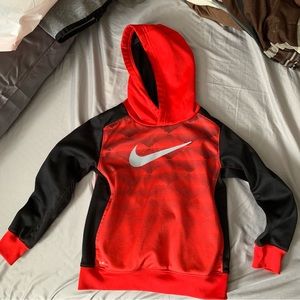 Red & Black Nike Sweatshirt Hood Top Unisex Kid Sz 3-4 Yrs